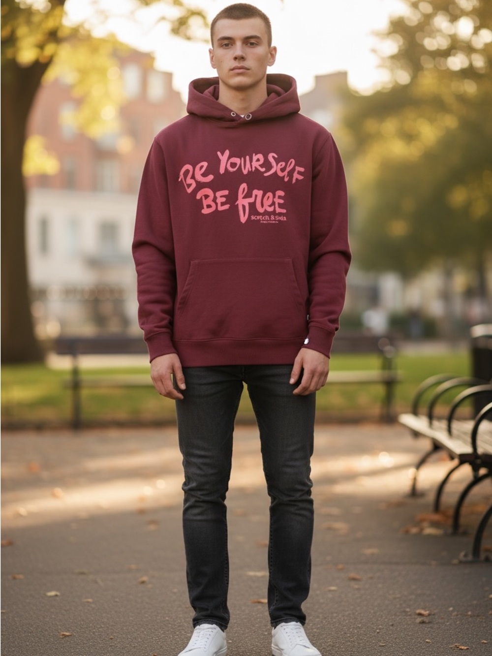 Scotch & Soda Burgundy Hoodie with Pink Slogan